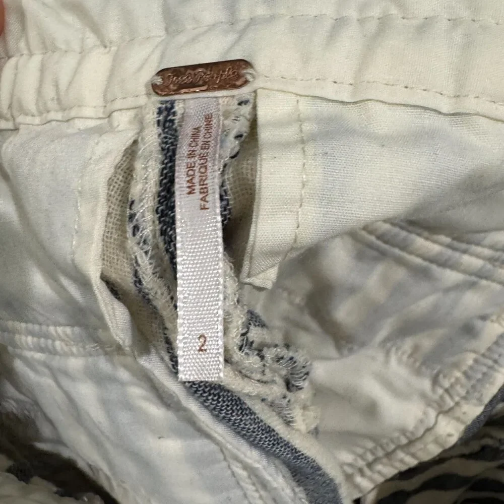 Free People Shorts Women's 2 Ivory Blue Striped Summer Beach Mini - Picture 7 of 9